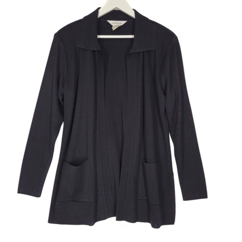 Misook Black Knit Cardigan Jacket Open‎ Front Pocketed Small